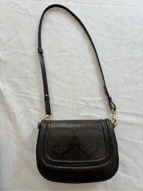 Zara Black Snake-Embossed Crossbody Bag with Gold Hardware